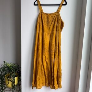 Dress Nado Mustard Embroidered Eyelet Cotton Midi Dress Plus 3X Boho